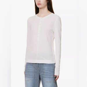 ME and EM Pearlescent-button Henley wool-blend jersey top